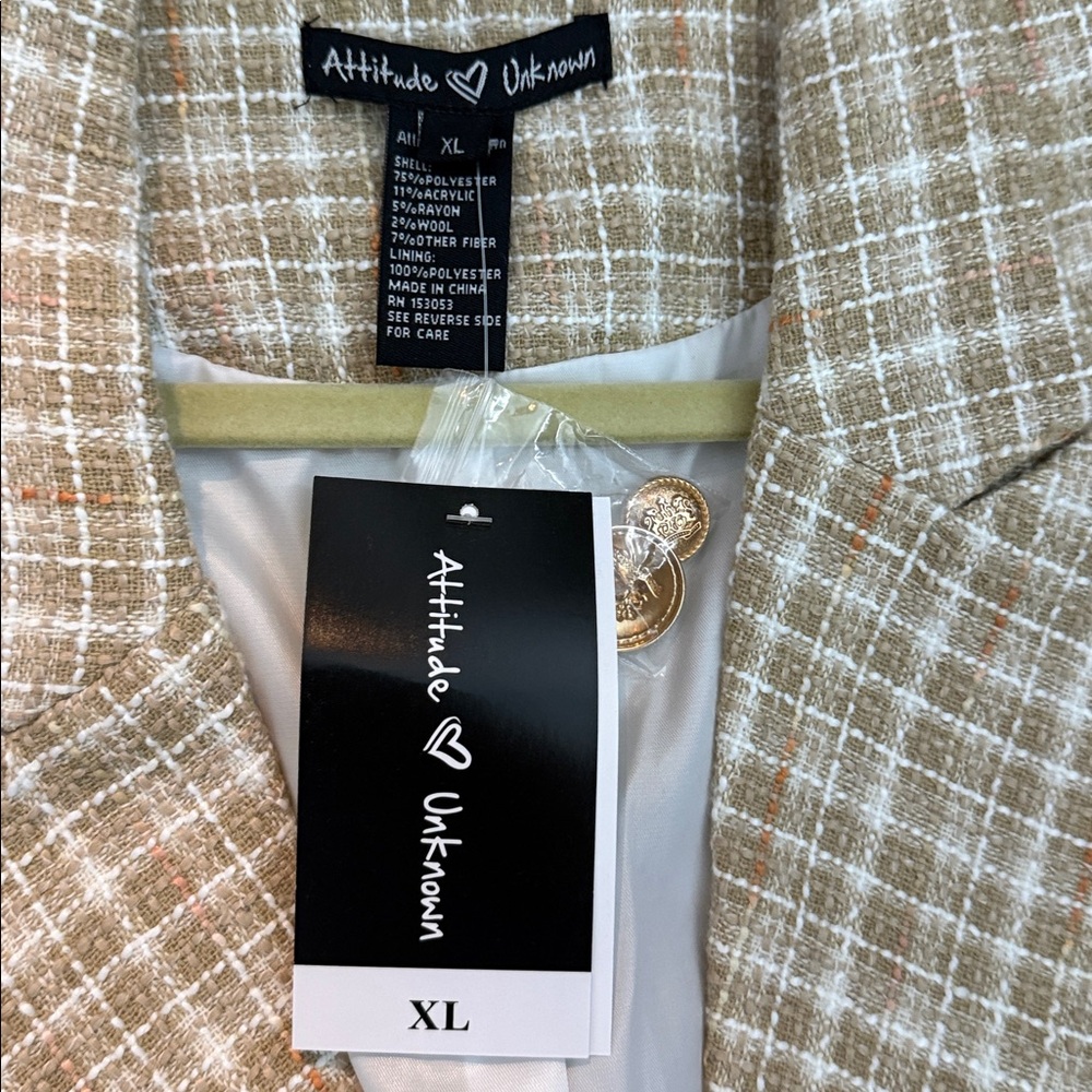 Attitude Unknown Women’s Blazer, Size XL NEW With Tags (Tan) - Picture 7 of 10